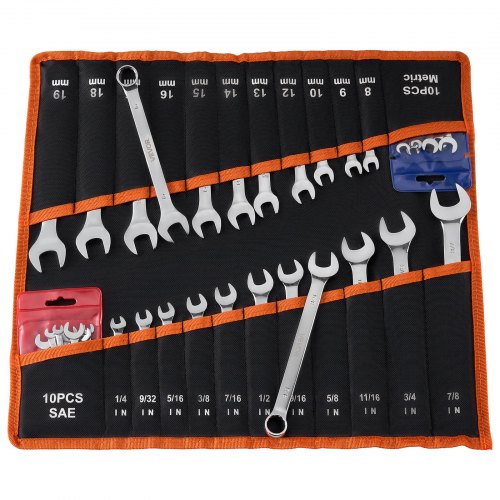VEVOR Juego de Llaves Combinadas 42 Unidades, Llave de Estrella de 12 Puntas, Métrica y SAE, Acero al Carbono, con Bolsa de Almacenamiento, para Reparaciones de Automóvil Bricolaje Hogar Talleres