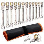 VEVOR Juego de Llaves de Trinquete 12 Unidades, Llaves Combinadas con Carraca, Métricas de 8-19 mm, Cabezas Flexibles, con Bolsa de Almacenamiento, para Bricolaje Doméstico Reparaciones de Automóvil