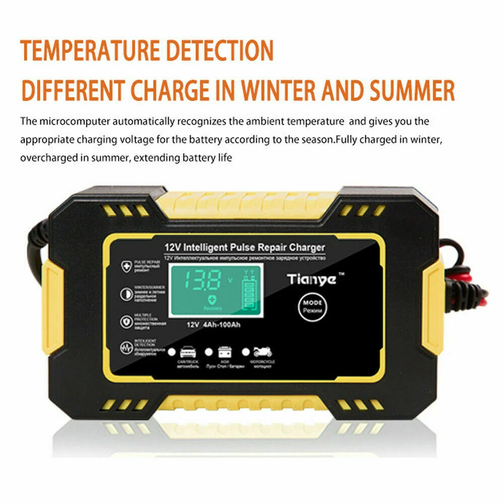 Cargador Inteligente de Batería con Pantalla LCD Digital para Moto y Coche Reparación de Pulso 12V, 6A