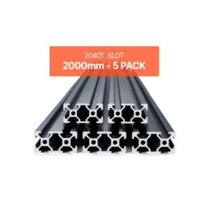 VEVOR 5 Piezas Perfiles de Extrusión de Aluminio 2040 con ranura en T de 2000 mm, Riel Lineal Anodizado de Alta Resistencia para Impresora 3D, Máquina CNC (DIY), Grabado Láser, Color Negro