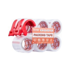 VEVOR Cinta de Embalaje Transparente 12 Rollos 47,8mm x 59,44m Cinta de Envío Transparente con Dispensador Cinta de Embalaje de 2,7 mil Diseñada para Mudanzas, Almacenamiento, Embalaje, Envío, Correo