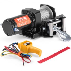 Cabrestante eléctrico VEVOR, capacidad de tracción de línea de 2000 lb, cabrestante ATV/UTV de 12 V CC con cable de acero de 7 hebras de ?5/32 in x 39 ft, control remoto con cable, resistente al agua IP55 para remolcar UTV ATV todoterreno