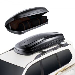 VEVOR Cofre de Techo 370 L Portaequipajes de Techo Rígido de ABS con Apertura de Doble Cara 2 Correas Reforzadas Aerodinámico Maletero Techo Coche para la Mayoría de Travesaños, Coche, SUV, Negro