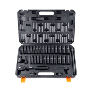 VEVOR Juego de Vasos de Impacto 1/2" Juego de Vasos de Impacto 33 Piezas 26 Enchufes con Herramienta de Trinquete Acero de Aleación CR-V HRC 42-48 con Estuche de Transporte para Reparación Automática