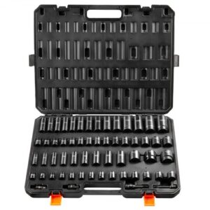 VEVOR Juego de Vasos de Impacto 1/2" 3/8" Juego de Vasos de Impacto Métricos 59 piezas 6-32 mm Acero de Aleación CR-Mo 6 Puntos Marcas de Tamaño Fáciles de Leer para Reparación de Automóviles