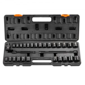 VEVOR Juego de Vasos de Impacto 3/8" Juego de Vasos de Impacto Métricos 29 piezas 8-22 mm Acero de Aleación CR-V 6 Puntos Marcas de Tamaño Fáciles de Leer para Reparación de Automóviles, Taller