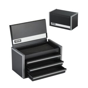 VEVOR Caja de Herramientas Portátil de Metal 218,4 x 118 x 120 mm, Cofre de Herramientas Pequeño con 3 Cajones, Revestimiento de EVA y Almohadillas de PP para Pies, Caja de Acero Resistente, Negro