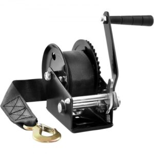 VEVOR Cabrestante Manual Capacidad de Tracción 544,3 kg Cabrestante para Remolque de Barco Manivela Resistente con Correa de Poliéster de 7 m con Trinquete Bidireccional para Remolque, Barco, ATV