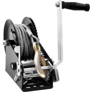 VEVOR Cabrestante Manual Capacidad de Tracción 1587,5 kg Cabrestante para Remolque de Barco Manivela Resistente con Cable de Acero de 10 m con Trinquete Bidireccional para Remolque, Barco, ATV