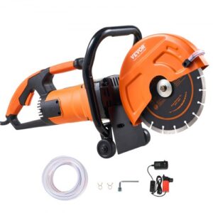 VEVOR Sierra Eléctrica para Hormigón 230mm 2000W Sierra Circular de Alta Potencia Profundidad de Corte de 89 mm Sierra de Disco Húmeda/Seca con Tubería de Agua Bomba de Agua Hoja para Piedra Ladrillo