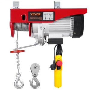 VEVOR Polipasto Eléctrico Carga de 400kg Cabrestante Eléctrico 230V Control Remoto con Cable de 4,2m Eslingas Simples Dobles Parada de Emergencia Polipasto Elevador para Garaje, Almacén, Fábrica