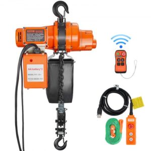 Polipasto de cadena eléctrico VEVOR, carga de 2200 lb, altura de elevación de 20 pies, velocidad de 6,9 pies/min, 230 V, grúa aérea monofásica con cadena, control remoto inalámbrico de 328 pies y con cable de 15 pies para garaje, tienda y hogar