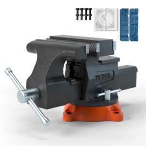 VEVOR Tornillo de Banco de Trabajo Hierro Fundido Tornillo de Banco con Yunque de 7,2x7,7 cm Base Giratoria de 360° Abrazadera de Banco Ancho de Mandíbula de 16,5 cm para Carpintería Conducto de Corte