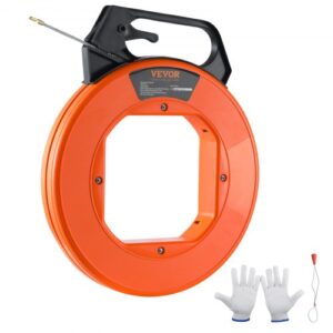 VEVOR Cinta pescadora, 100 pies, 3/16 pulgadas, extractor de alambre de fibra de vidrio con carcasa y mango optimizados, herramienta extractora de cable fácil de usar, herramientas de pesca de alambre flexible para pared y conductos eléctricos, no conductora