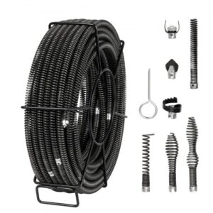 VEVOR Cable de Limpieza de Drenaje, Cable Limpiador de Drenaje Seccional Profesional con 7 Cortadores para Tuberías, Cable de Barrena de Drenaje de Alcantarillado de Núcleo Hueco 435 x 435 x 130 mm