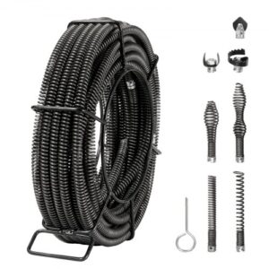 VEVOR Cable de Limpieza de Drenaje, Cable Limpiador de Drenaje Seccional Profesional con 7 Cortadores para Tuberías, Cable de Barrena de Drenaje de Alcantarillado de Núcleo Hueco 395 x 395 x 117 mm