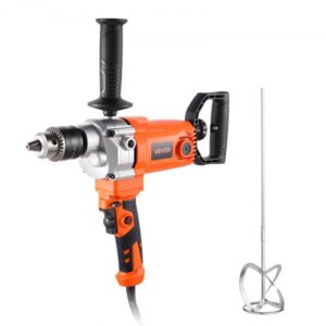 VEVOR 1200 W Mezclador de Mortero Eléctrico 2 en 1, Taladro Mezclador con Cable, Agitador de Hormigón con Mandril de 15,89 mm, 0-750 RPM, mango en D, para Taladrar, Mezclar Pegamento, Pintura