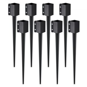 VEVOR Estacas de anclaje para postes de valla, paquete de 8, 36 x 4 x 4 pulgadas de diámetro exterior (diámetro interior 3,5 x 3,5 pulgadas), estaca de poste con recubrimiento en polvo negro de metal, para buzón, cubierta, barandilla de jardín