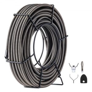 VEVOR Sinfín Tubo de Serpiente Cable de Barrena de Drenaje de 15 m x 9,5 mm Cable de Limpieza de Drenaje Cable de Alcantarillado Tubo de Serpiente