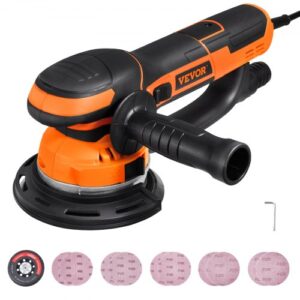 VEVOR Lijadora Orbital Aleatoria de Doble Acción, 6 Velocidades Variables de 850 W y 7400 PRM con 10 Papeles de Lija, Conector para Polvo para Lijado de Detalles de Carpintería, 355 x 158 x 150 mm