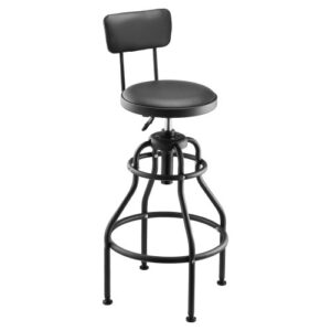 VEVOR Taburete de Taller con Respaldo Asiento de Garaje Carga de 136 kg Taburete de Trabajo Altura Ajustable 103-114 cm Giratorio de 360° para Garaje, Taller, Reparación de Automóviles, Negro
