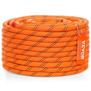 VEVOR Cuerda de Poliéster Trenzado doble Naranja y Negro, 12,7mm x 36,57m, 48 ??hebras, 35,58 kN de Resistencia a la Rotura Cuerda de Escalada al Aire Libre para Senderismo en Roca, Camping, Columpio