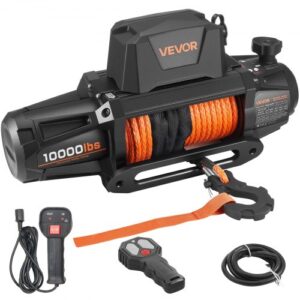 VEVOR Cabrestante Eléctrico de 12 V CC, 4500 kg, con Cuerda Sintética de 8,9 mm x 27,4 m, Control Remoto Inalámbrico y con Cable, IP68, para SUV, Jeep, Remolques, Barcos y Vehículos Todoterreno