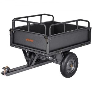 VEVOR Remolque Utilitario para Jardín, Remolque de Acero de 142 x 76 x 70 cm con Ruedas, Tracción Manual o Pedal, Carro de Jardín Resistente para Cortacésped, Tractor, Carga de 226,79 kg, Negro