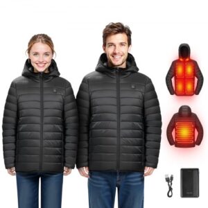 VEVOR Chaqueta Calefactable para Hombre, Batería de 7,4 V, Softshell, Ligera y Resistente al Viento, 6 Zonas de Calefacción y 3 Niveles de Calentamiento para Senderismo, Color Negro, Talla L