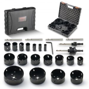 VEVOR Kit de Sierra de Agujero, 18 Hojas de Sierra, 6 Brocas, 1 Llave Hexagonal, Juego de Sierra Perforadora Bimetálica M42 con Caja de Transporte para Tableros de Madera, Planchas de Hierro Plástico
