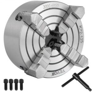 VEVOR K72-125 Portabrocas de Torno de Mordazas Accesorios de Taladro de Portabrocas de Torno con 1 Llave en T Portabrocas de Torno de 4 Mordazas para Sujetar Ejes Colgantes/Triángulos Equiláteros