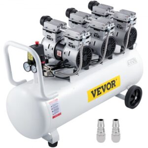 VEVOR Compresor de Aire sin Aceite, 21 Galones, 80 L, Ruido Bajo con 2 Manómetros para Reparación de Casa, Limpieza de Calefacción por Suelo Radiante, Pintura de Chapa, Pistola de Aire de Acero
