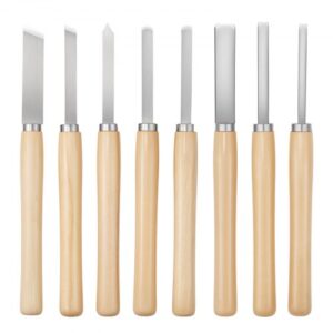 VEVOR Juego de Herramientas de Torneado para Madera (8 Piezas), Cinceles con Hoja de Acero al Carbono, 2 Puntas Sesgada, 1 Punta de Lanza, 1 Tronzado, 1 Punta Redonda, 3 Gubias, 1 Bolsa Oxford