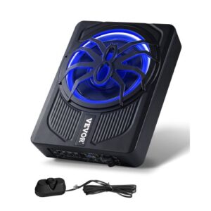 VEVOR Subwoofer para Debajo del Asiento para Automóvil 254 mm 440 W Altavoz Compacto para Coche Amplificador Incorporado Entrada de Nivel Alto Bajo Controlador de Volumen Control Remoto con Cable