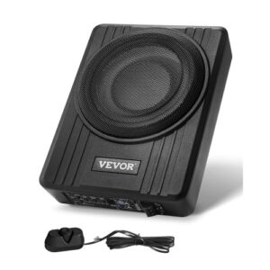 VEVOR Subwoofer para Debajo del Asiento para Automóvil 254 mm 300 W Altavoz Compacto para Coche Amplificador Incorporado Entrada de Nivel Alto Bajo Controlador de Volumen Control Remoto con Cable