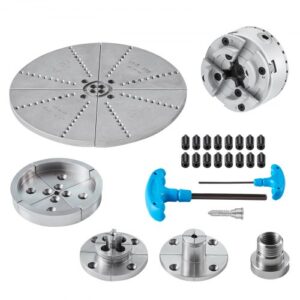VEVOR Portabrocas para Torno ? 96 mm Mandril de Torno de 4 Mordazas KP965 Portabrocas para Torneado con 5 Mordazas y Llave en T Autocentrante para Tornos Mecanizado de Precisión Rectificado Fresado