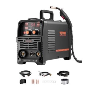 VEVOR Soldador MIG 130 A Multiproceso con Núcleo Fundente 3 en 1, Soldador MIG Portátil con Tecnología de Inversor IGBT y Pantalla de Visualización Digital, Amplias Aplicaciones, 320 x 150 x 250 mm