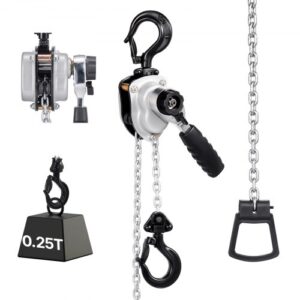 VEVOR Mini Polipasto de Cadena Manual de Palanca, 0,25 T, Elevación de 1,5 m, con freno mecánico de doble trinquete, ganchos giratorios 360°, para almacén, construcción y garaje, 270 x 120 x 85 mm