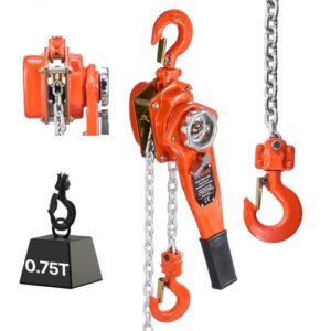 VEVOR Mini Polipasto de Cadena Manual de Palanca, 0,75 T, Elevación de 1,5 m, con freno mecánico de doble trinquete, ganchos giratorios 360°, para almacén, construcción y garaje, 460 x 115 x 155 mm