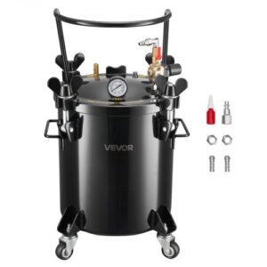 VEVOR Tanque de Presión, Capacidad de 20 Litros, con 2 Conectores UE/AU para Proyectos de Bricolaje y Creación de Arte, Contenedor de Tinta de Gran Diámetro y Cuatro Ruedas, 390 x 340 x 580 mm, Negro