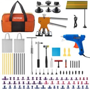 VEVOR Kit de Reparación de Abolladuras 89 Piezas Kit de Extractor de Abolladuras, Herramienta de Barra en T, Kits de Eliminación de Lengüetas para Carrocería de Automóvil Gran y Pequeña Abolladura