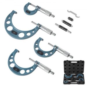VEVOR Juego de 4 Micrómetros para Maquinista, 0-25,4 mm, 25,4 mm-50,8 mm, 50,8 mm-76,2 mm y 76,2 mm-101,6 mm, Precisión Ultrarrápida de ±0,003 mm, para Metalurgia e Ingeniería, 210 x 110 x 22 mm