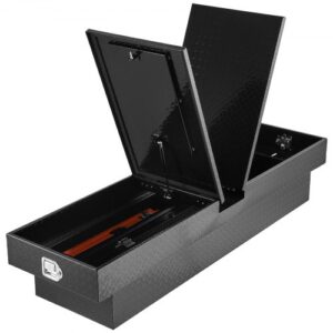 VEVOR Caja de Herramientas Impermeable para Camioneta, de Aluminio Resistente con Textura de Diamante, para Remolque, Caravana, con Cerradura, Llaves y Asas Laterales, Negro, 1771 x 507 x 331 mm