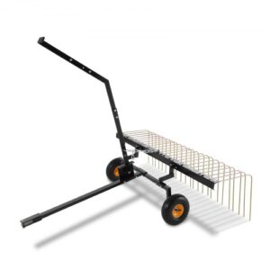 VEVOR Escarificadora de Remolque detrás de 1500 x 1600 x 1900 mm con 24 Púas de Acero Q235, Rastrillo de Césped para ATV o Cortacésped, con Mango de Elevación para Hojas, Agujas de Pino y Hierba