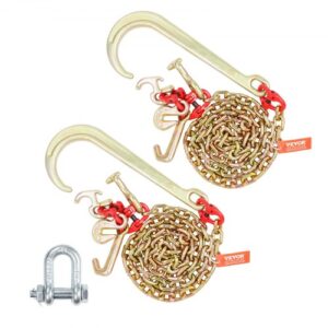 VEVOR Cadena de Remolque con Gancho en J de Vástago Largo, Paquete de 2, Cadenas de Remolque Grado 80 con Gancho RTJ 8mm x 180cm Capacidad de Carga 2448 kg, para Averías, Transporte, Grúa, Camión