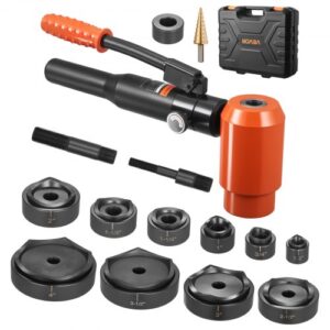 VEVOR Kit de Punzón Pelador de 15 T, Juego de Punzones de 12,7 a 101,6 mm, Herramienta para Hacer Agujeros, con 10 Matrices para Armarios Eléctricos Metálicos y Armarios de Distribución, Negro