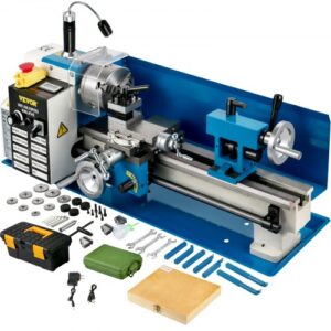 VEVOR Mini Torno de Metal 550W 180x350 mm 0-2500 RPM Fresadora de Metal Hilo en Pulgadas 12-52 TPI Rosca Métrica 0,5-2,5 mm Torno de Trabajo de Metal para Metales Blandos, Aluminio, Cobre, el Vidrio