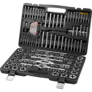VEVOR Juego de machos y matrices 116 piezas Métrico M3-M18 y kit de roscado y roscado de acero SAE Maletín de transporte Herramientas para roscado y roscado Construcción Reparación de automóviles