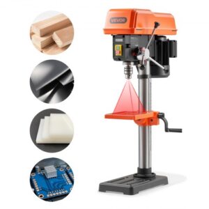 VEVOR Taladro de Columna 400W 254mm Taladradora de Columna Velocidad Variable 440-2600 RPM con Pantalla Digital X-Laser LED, Mesa Inclinable 45° para Carpintería Metalistería Taller Hogar Madera Metal