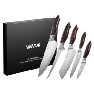 VEVOR Juego de Cuchillos de Cocina de 5 Piezas, de Acero Inoxidable de Alto Carbono, Duraderos y Resistentes a la Corrosión, con Mango Ergonómico y Resistente a la Rotura para Un Corte Preciso
